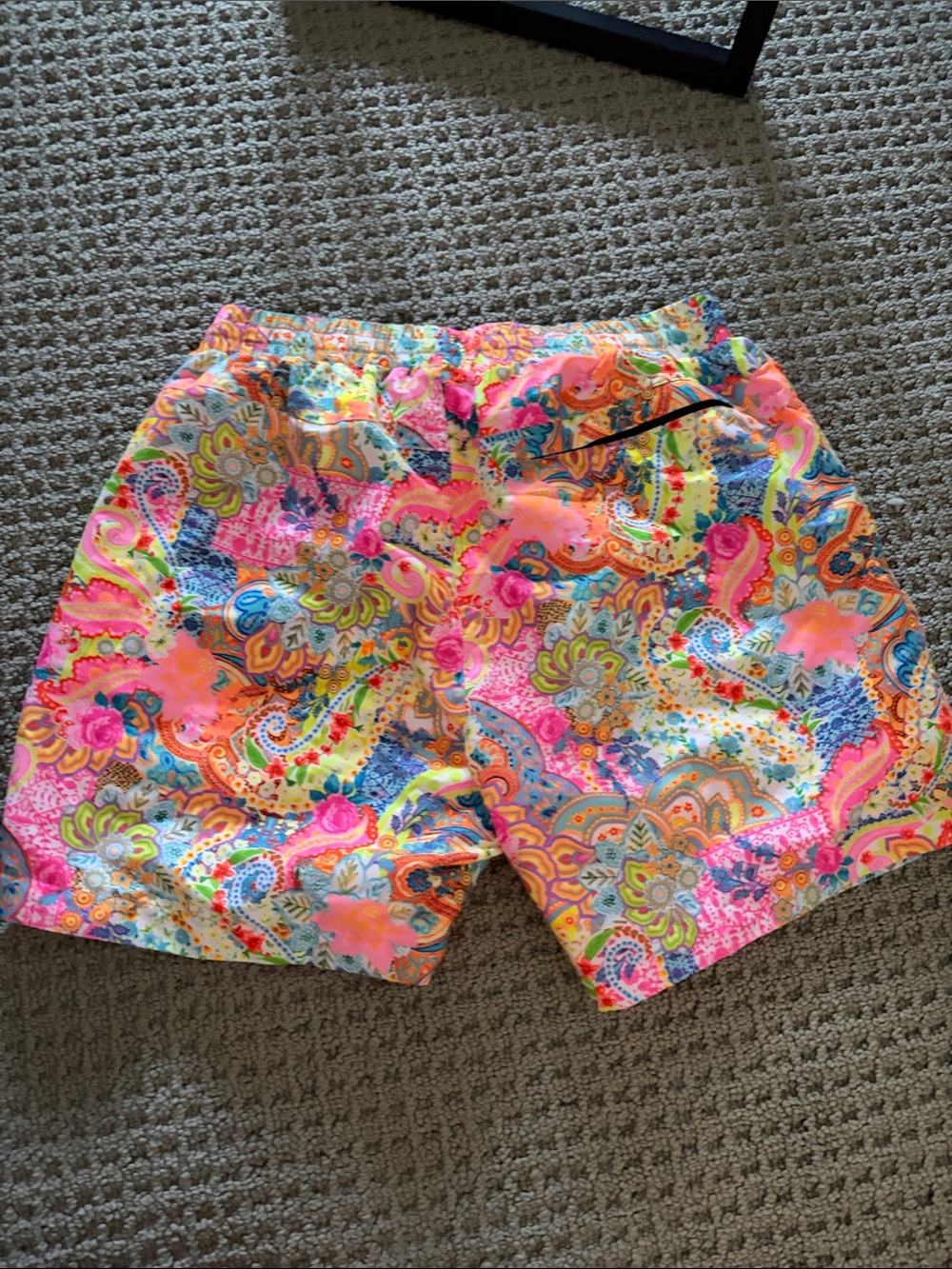 Kulani Kinis Men’s Swim Trunks - Neon Pink, Yellow, Blue & Green Paisley - Picture 2 of 3